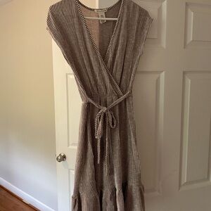 Striped Brown Wrap Dress